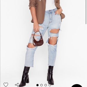 Distressed high waisted wide leg jean